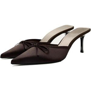 💫 Ufedo Mules Backless Low Heel Women Brown Kitten Slip On Pumps Shoes